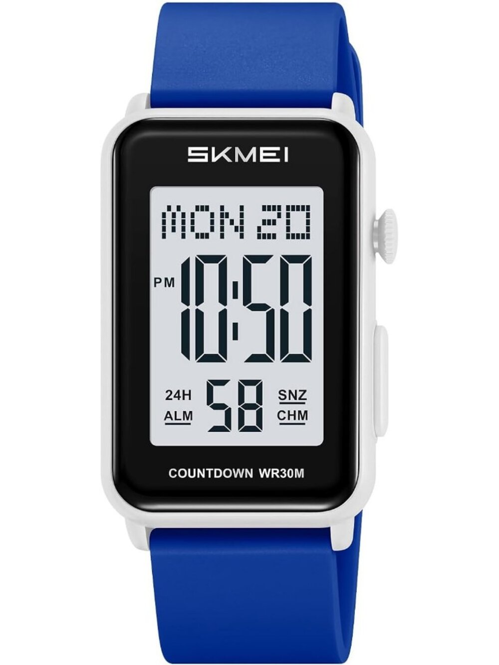 Unisex Blue White Digital Big Numbers LED Sport Casual Silicone Strap Watch